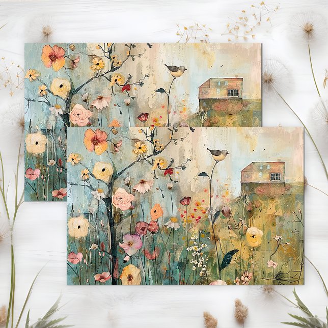 PAPEL DE SEDA AVE-DO-MAR NA DECOUPAÇÃO DE PRIMAVERA (WHIMSICAL BIRD IN SPRING MEADOW DECOUPAGE TISSUE PAPER)