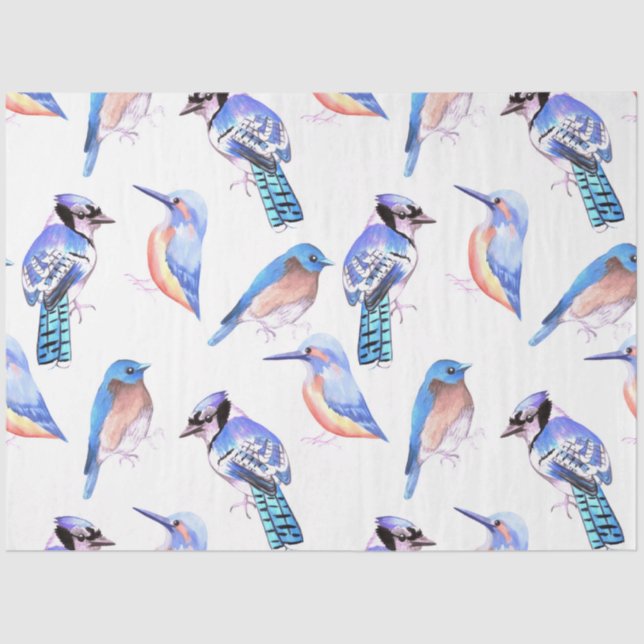 Papel De Seda aves azuis em esquema de cores análogo (Frente )