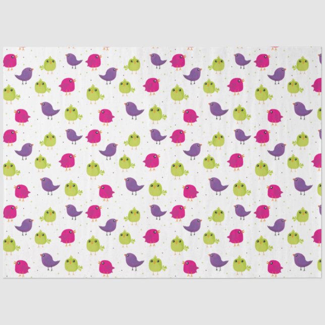 Papel De Seda Aves brancas e coloridas (Frente )