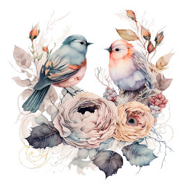 Papel De Seda Aves chiques e flores