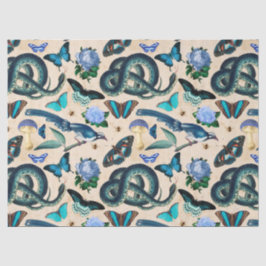 Papel De Seda Aves Cobras Azuis e Decoupage da Borboleta