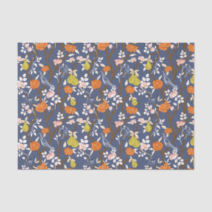 Papel De Seda Aves de Chinoiserie Azul e Laranja