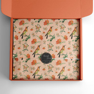 Papel De Seda Aves de Harmonia Laranja, Lírios, Borboletas