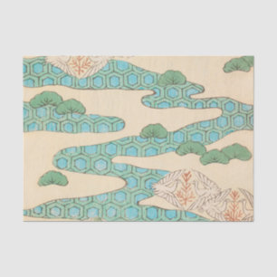 Papel De Seda Aves de primavera nos montes de Hexágono Vintage 