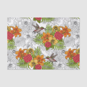 Papel De Seda Aves e buquês tropicais