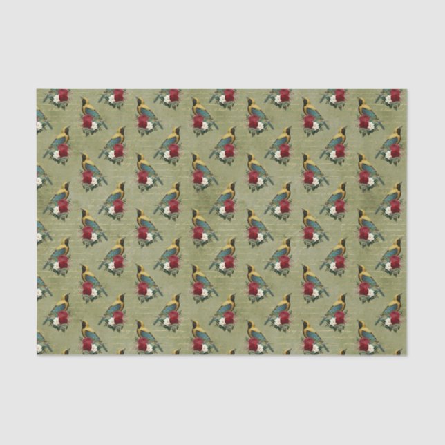 Papel De Seda Aves e Flores Coloridas (Frente )