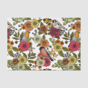 Papel De Seda Aves e flores do jardim 1