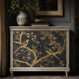 Papel De Seda Aves Elegantes em Preto e Dourado Decoupage