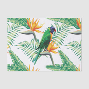 Papel De Seda Aves Exóticas E Flores De Laranja