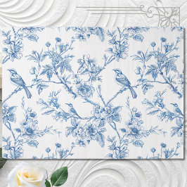 Papel De Seda Aves Florais de Chinoiserie Azul e Branca