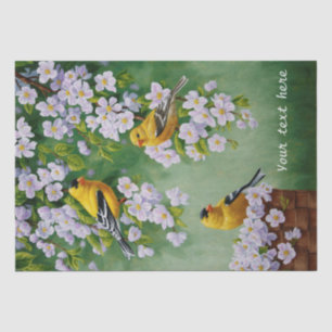 Papel De Seda Aves Goldfinch e Flores de Blossom de Maçã