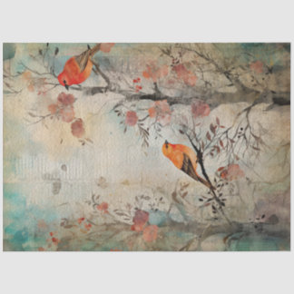 Papel De Seda Aves Laranjas da Floresta Primavera de Fada