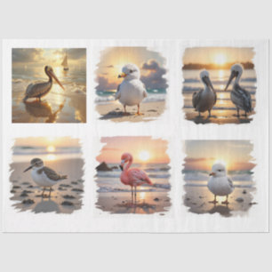 Papel De Seda aves marinhas ao pôr do sol decoupage