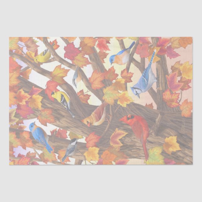 Papel De Seda Aves na Árvore Mapeadora do outono (Frente )