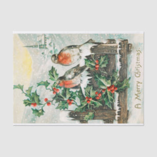 Papel De Seda Aves natais vintages e Holly Winter Snow