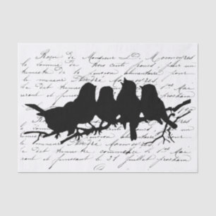Papel De Seda Aves no Branch Black Silhouette Decoupage Francês