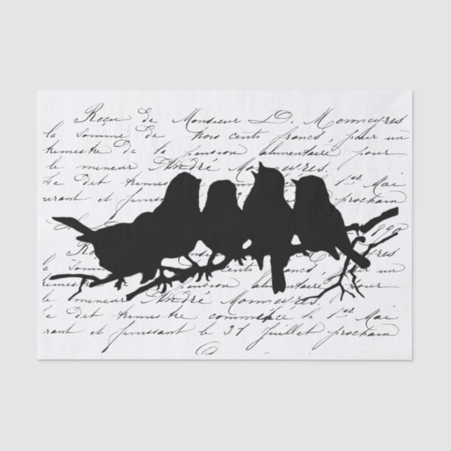 Papel De Seda Aves no Branch Black Silhouette Decoupage Francês (Frente )