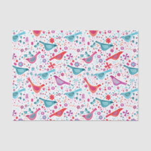 Papel De Seda Aves numa Aquarela de Jardim