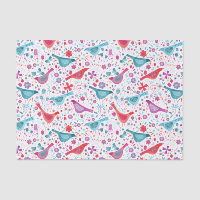 Papel De Seda Aves numa Aquarela de Jardim (Frente )