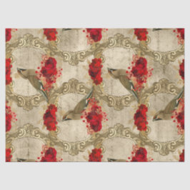 Papel De Seda Aves Ouros e Decoupage Floral Vermelha