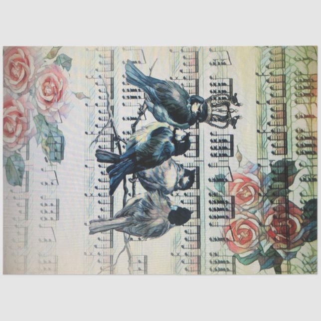 Papel De Seda Aves românticas num galho (Frente )