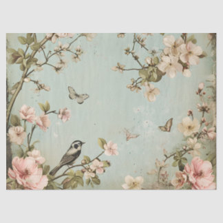 Papel De Seda Aves vegetais e borboletas cereja