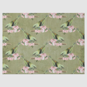 Papel De Seda Aves Verdes e Decoupage Floral Rosa