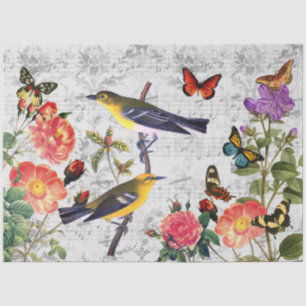 Papel De Seda Aves Vintage Flores Borboletas Música, Desanexação
