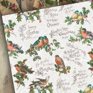 Papel De Seda Aves Vintage, Holly e Cartões de natal