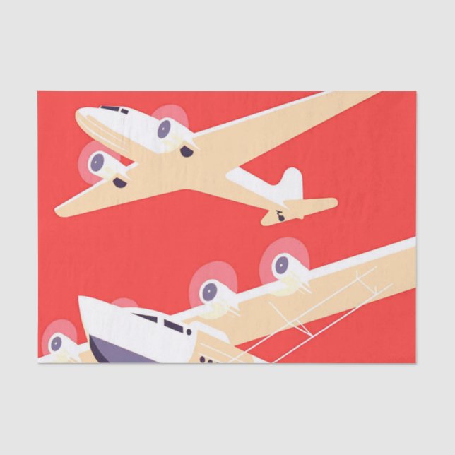 Papel De Seda Avião Voador Vintage WPA Colorido (Frente )