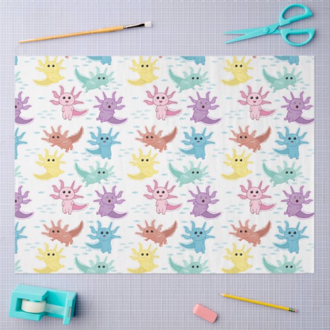 Papel De Seda Axolotl Kids Cute Salamander Patterno (Arte )