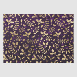 Papel De Seda Azevinho de Natal com Bokeh Roxo e Folha Dourada