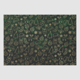Papel De Seda Azevinho de Natal com Bokeh Verde e Folha Dourada