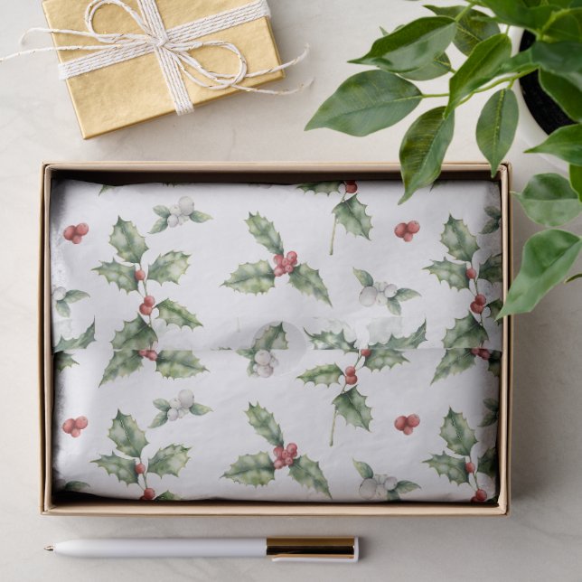 Papel De Seda Azevinho de Natal e Visco (Presente)