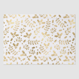 Papel De Seda Azevinho de Natal em Folha de Ouro e Branco