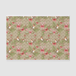 Papel De Seda Azevinho dos ramos do pinho do pássaro do Natal da