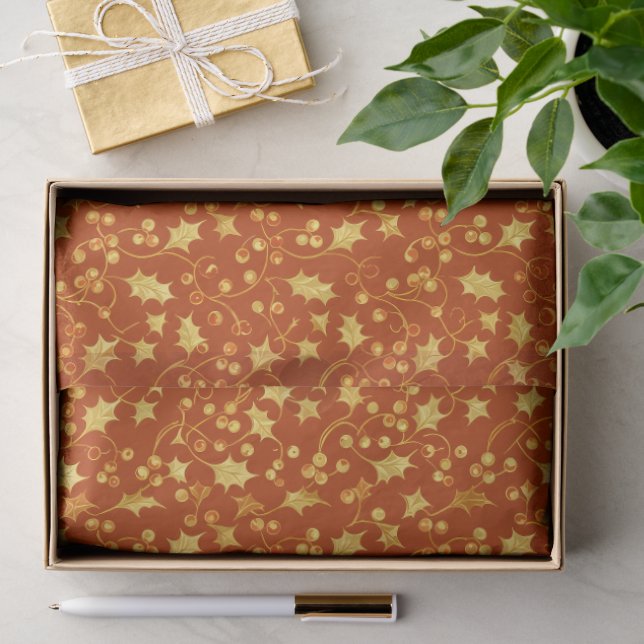 Papel De Seda Azevinho Dourado (Presente)