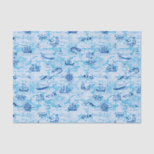 Papel De Seda Azul antigo náutico da âncora do navio dos monstro