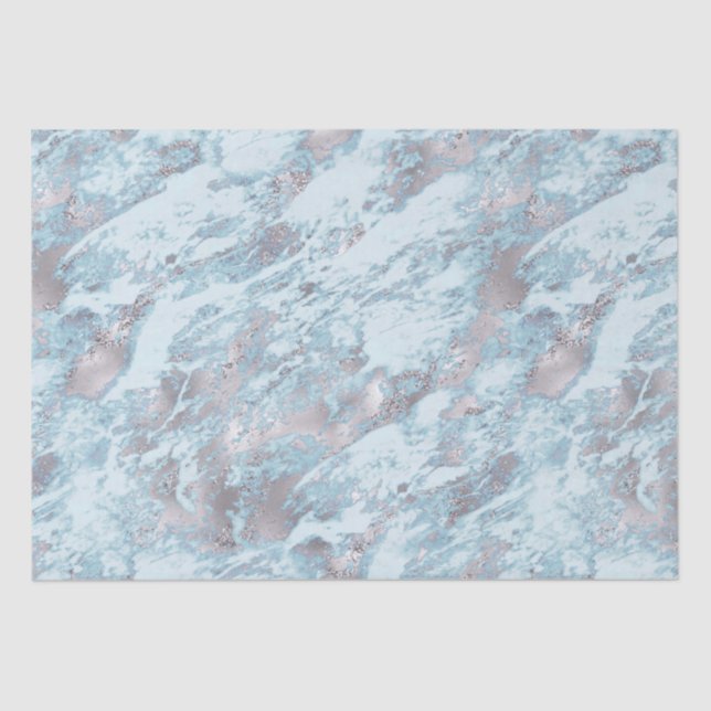 Papel De Seda Azul Aqua Silver Marble (Frente )