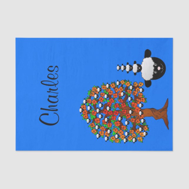 Papel De Seda Azul-árvore-papelão (Frente )