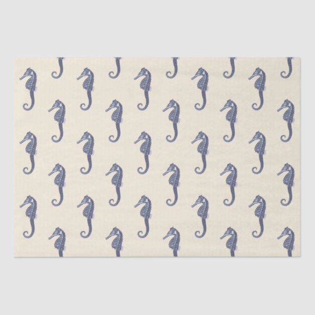 Papel De Seda Azul Beige Marine Life Sea Patterno (Frente )