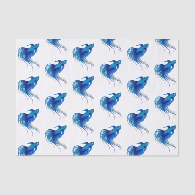 Papel De Seda Azul Betta Fish Watercolor (Frente )