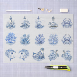 Papel De Seda Azul Branco Delft Inspirado em Vintage Individual