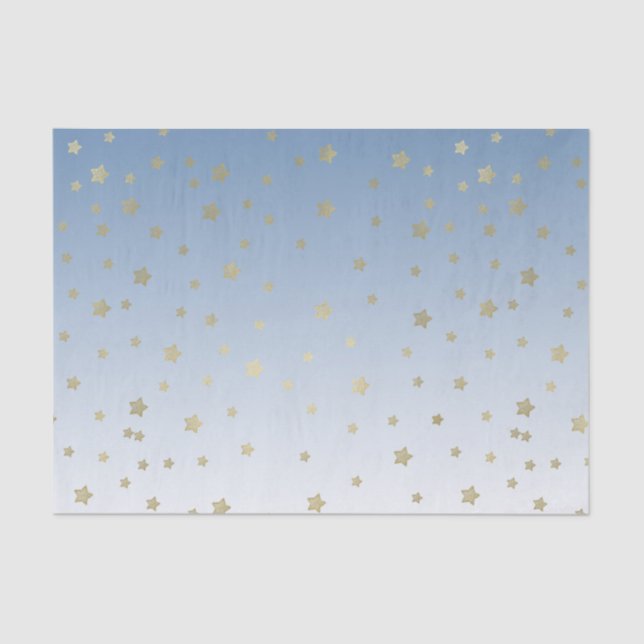 Papel De Seda Azul Branco Dourado Estrelas Aniversário (Frente )