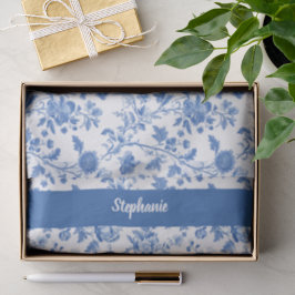 Papel De Seda Azul Branco Floral Personalizado Nome