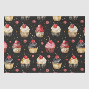 Papel De Seda Azul-cereja com Cupcakes cor-de-rosa Dourados verm