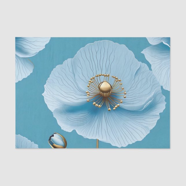 Papel De Seda Azul-Chic Botânico Moderno (Frente )