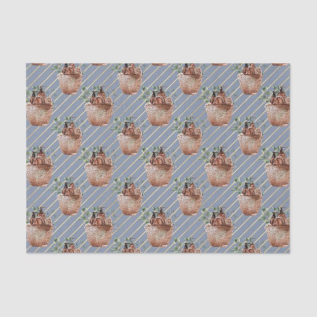 Papel De Seda Azul com Douradas faixas de diagnóstico com cesto (Frente )