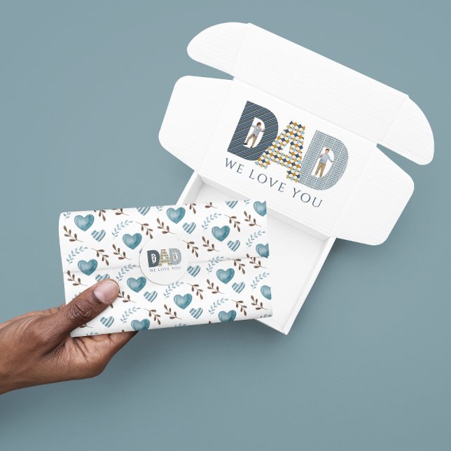 Papel de seda azul de aquarela coração  (Celebrate dad with this thoughtful tissue paper! Matching collection available! )