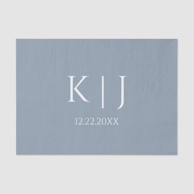 Papel De Seda Azul Desbotado Monograma Inicial Minimal Tendência (Frente )